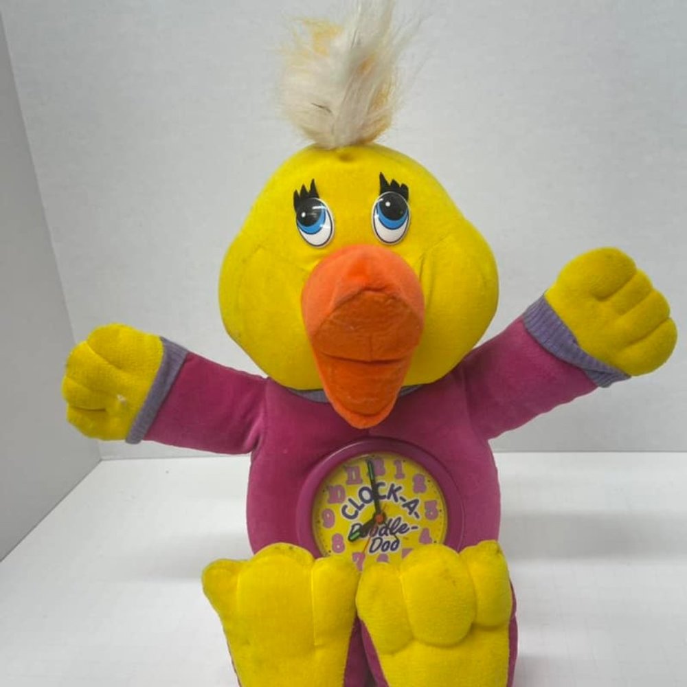 1994~ Wide-A-Awake-Ups Clock-A-Doodle-Doo Plush Clock Doll Rare- WORKS.